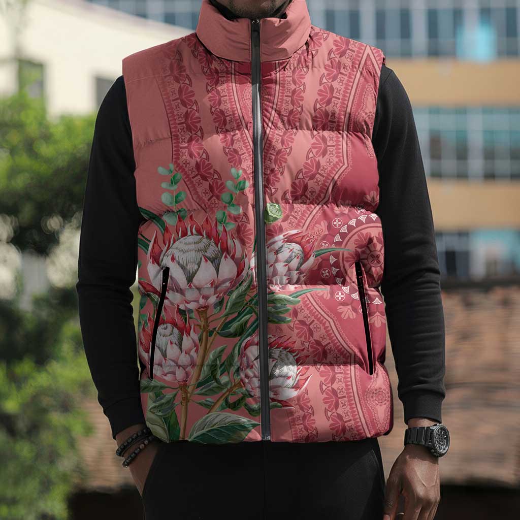 Africa King Proteas Dashiki Motif Sleeveless Puffer Jacket Peach Style