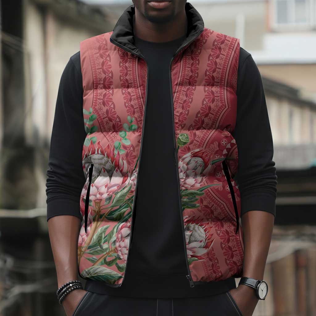 Africa King Proteas Dashiki Motif Sleeveless Puffer Jacket Peach Style