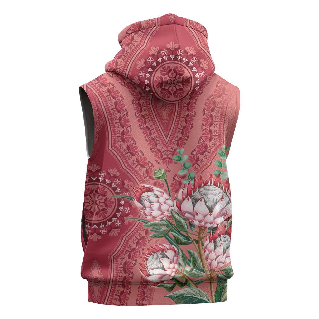 Afro King Proteas Dashiki Motif Sleeveless Zip Hoodie Peach Style - African Pride