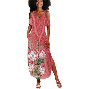 Afro King Proteas Dashiki Motif Summer Maxi Dress Peach Style