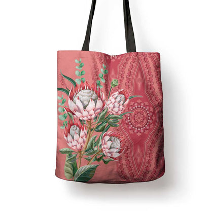 Africa King Proteas Dashiki Motif Tote Bag Peach Style