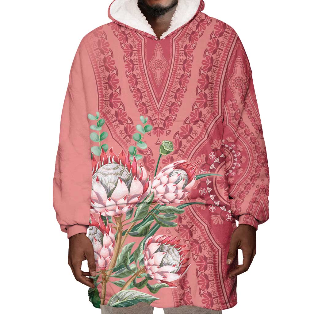 Afro King Proteas Dashiki Motif Wearable Blanket Hoodie Peach Style