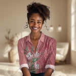 Afro King Proteas Dashiki Motif Women Casual Shirt Peach Style LT9
