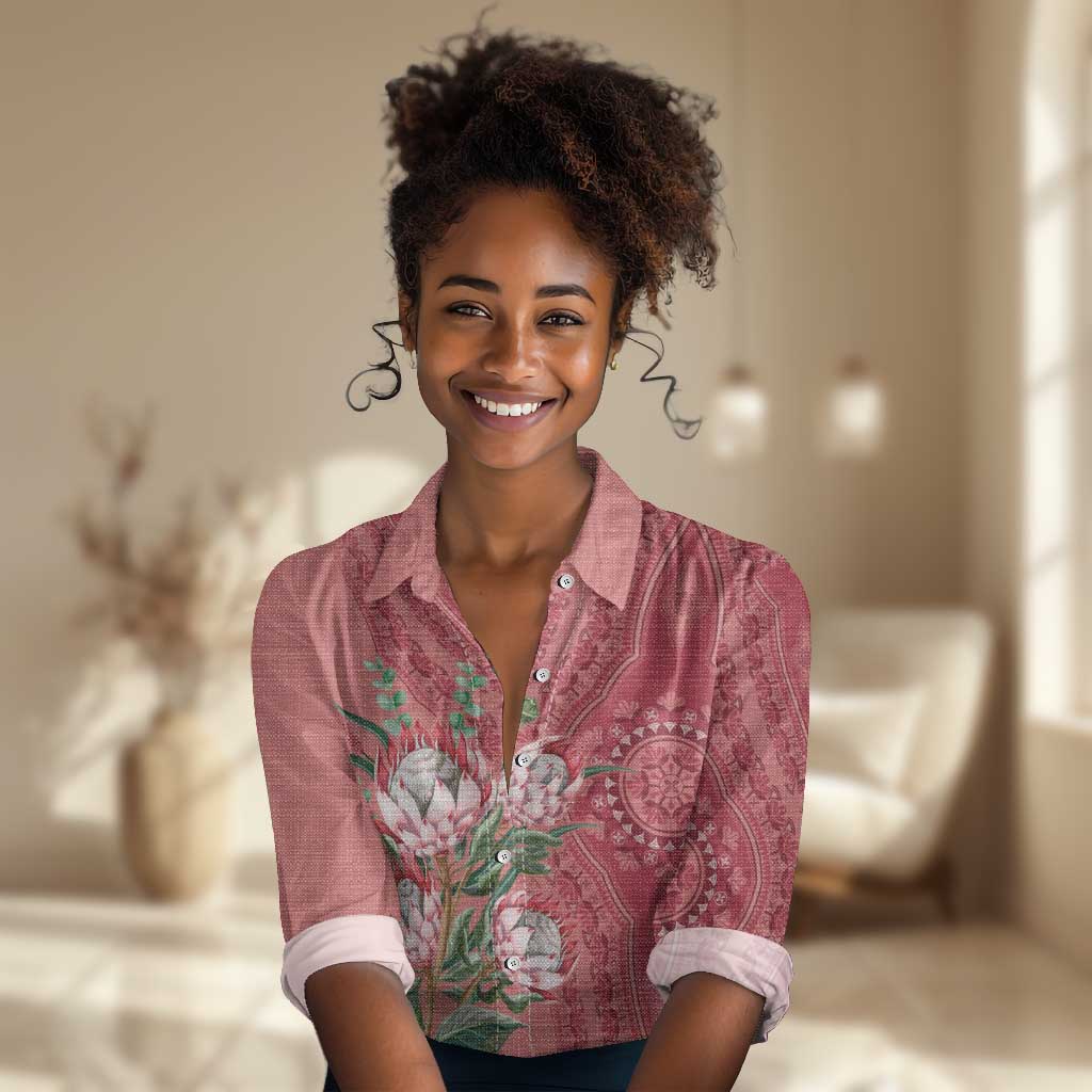 Afro King Proteas Dashiki Motif Women Casual Shirt Peach Style LT9