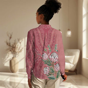 Afro King Proteas Dashiki Motif Women Casual Shirt Peach Style