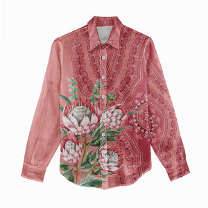 Afro King Proteas Dashiki Motif Women Casual Shirt Peach Style