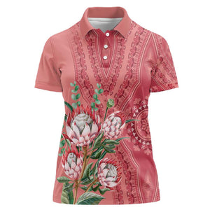 Afro King Proteas Dashiki Motif Women Polo Shirt Peach Style