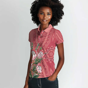 Afro King Proteas Dashiki Motif Women Polo Shirt Peach Style