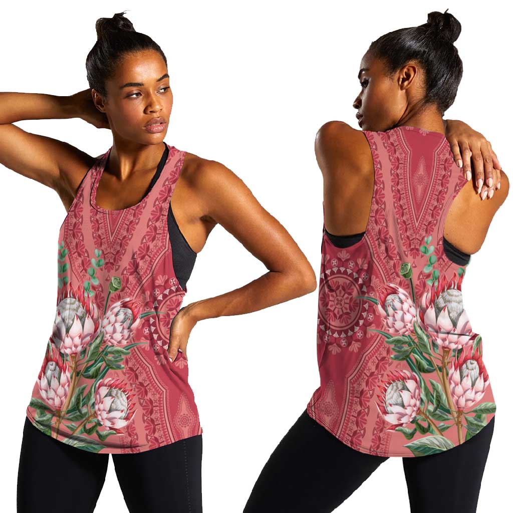 Afro King Proteas Dashiki Motif Women Racerback Tank Peach Style