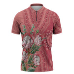 Africa King Proteas Dashiki Motif Zipper Polo Shirt Peach Style