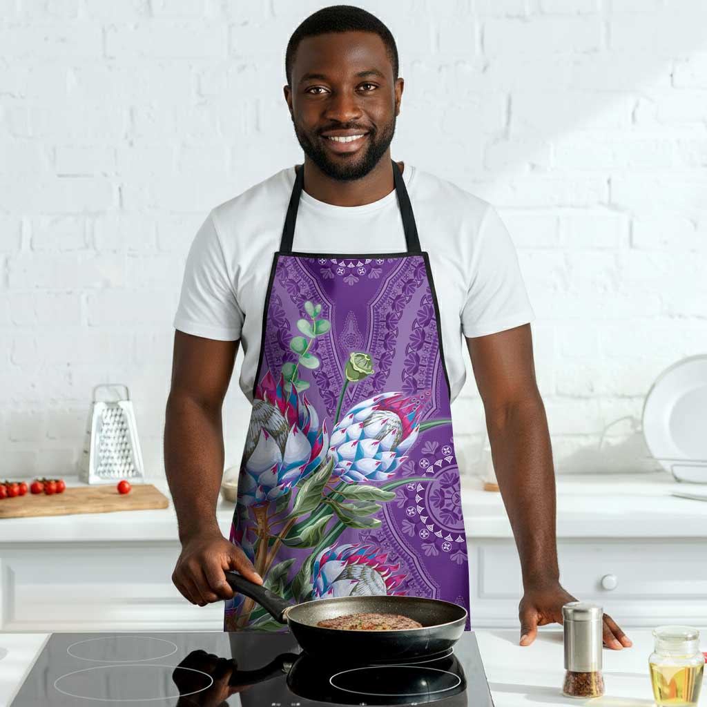 Africa King Proteas Dashiki Motif Apron Violet Style