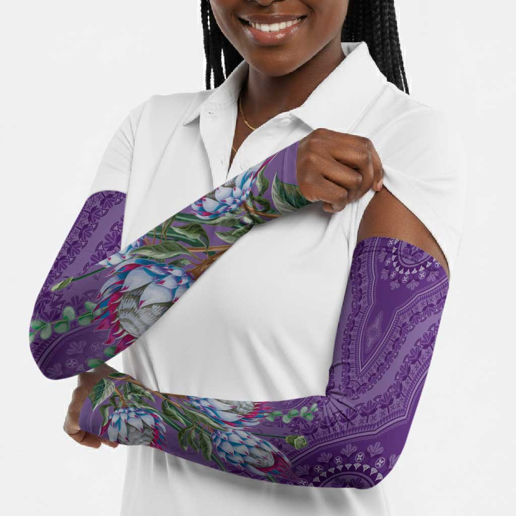 Africa King Proteas Dashiki Motif Arm Sleeves Violet Style