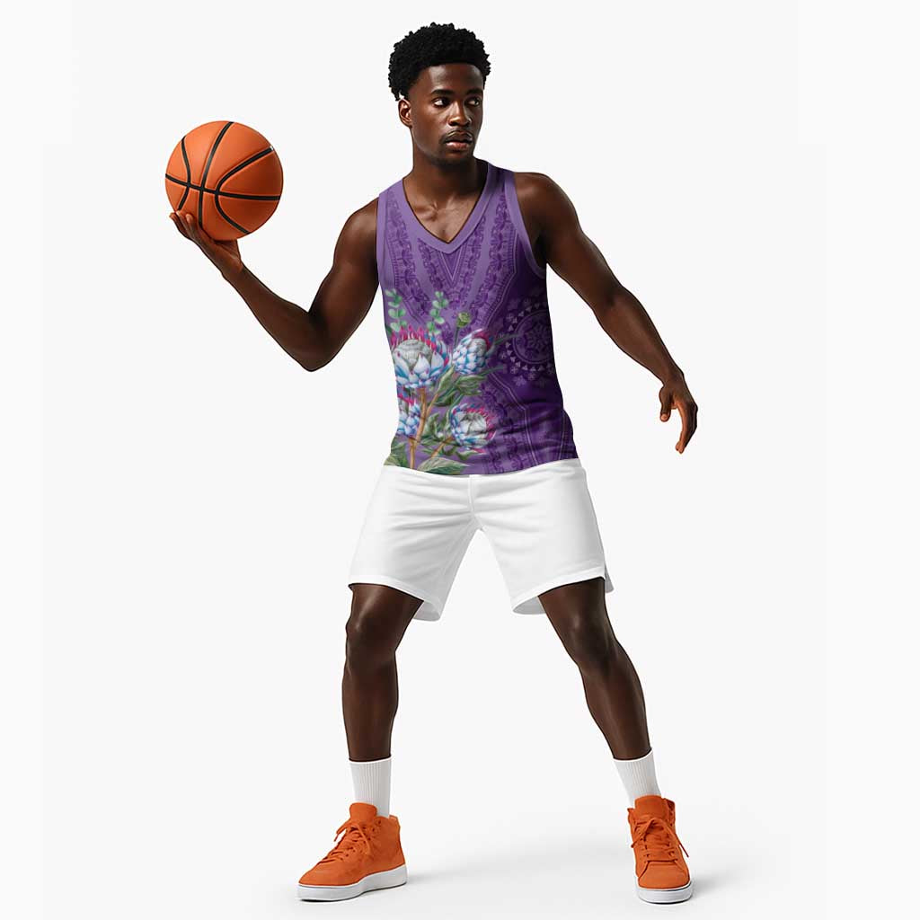 Afro King Proteas Dashiki Motif Basketball Jersey Violet Style LT9