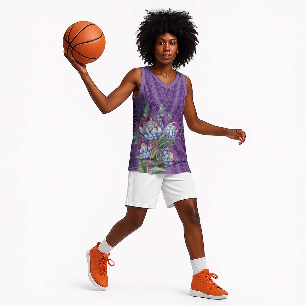 Afro King Proteas Dashiki Motif Basketball Jersey Violet Style LT9