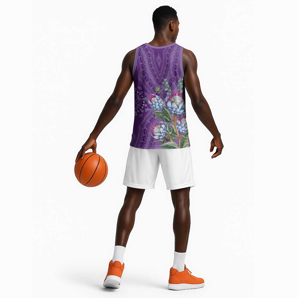 Afro King Proteas Dashiki Motif Basketball Jersey Violet Style LT9