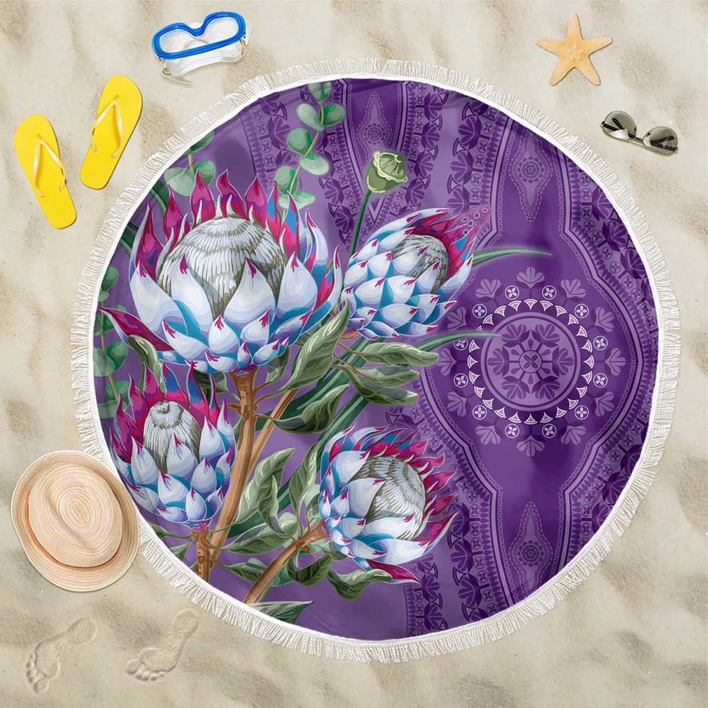 Afro King Proteas Dashiki Motif Beach Blanket Violet Style