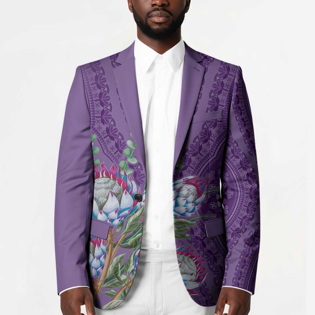 Africa King Proteas Dashiki Motif Blazer Violet Style
