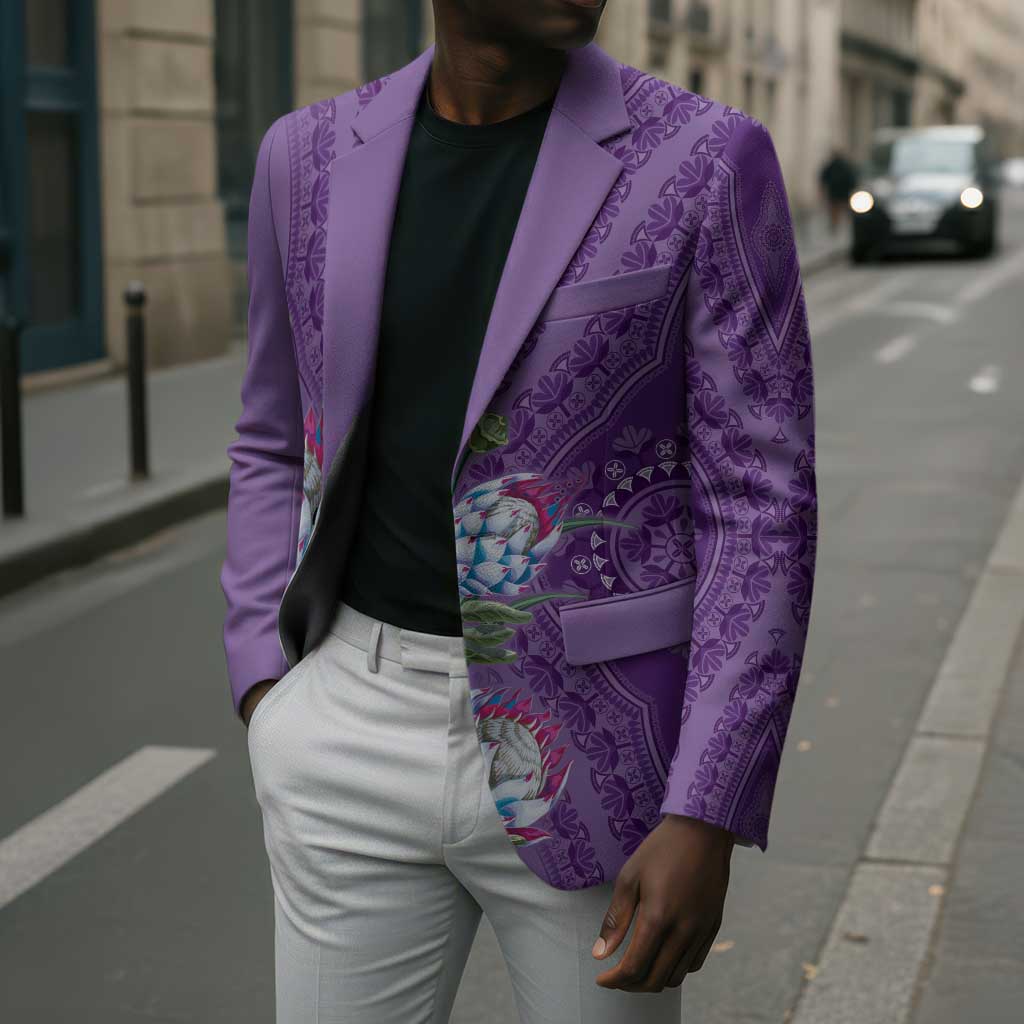 Africa King Proteas Dashiki Motif Blazer Violet Style