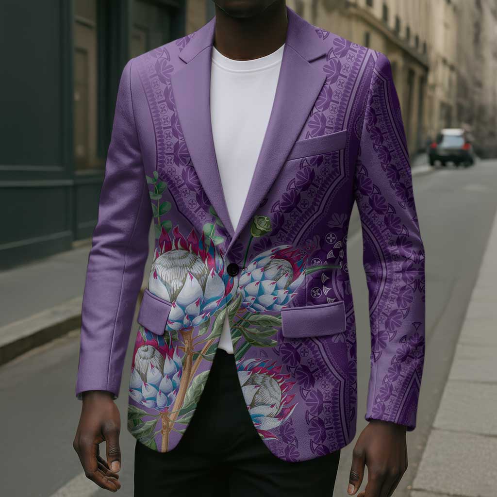 Africa King Proteas Dashiki Motif Blazer Violet Style