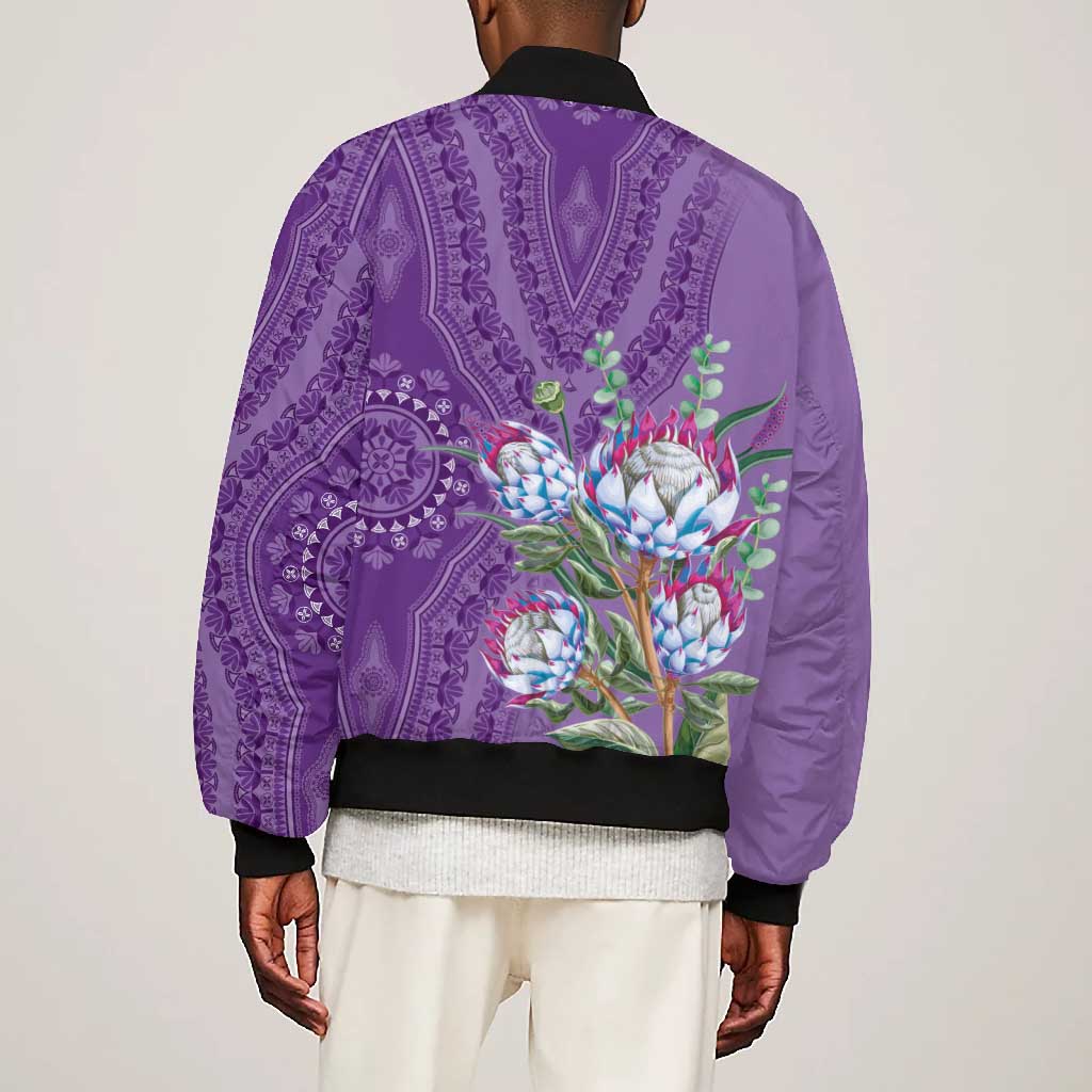 Afro King Proteas Dashiki Motif Bomber Jacket Violet Style