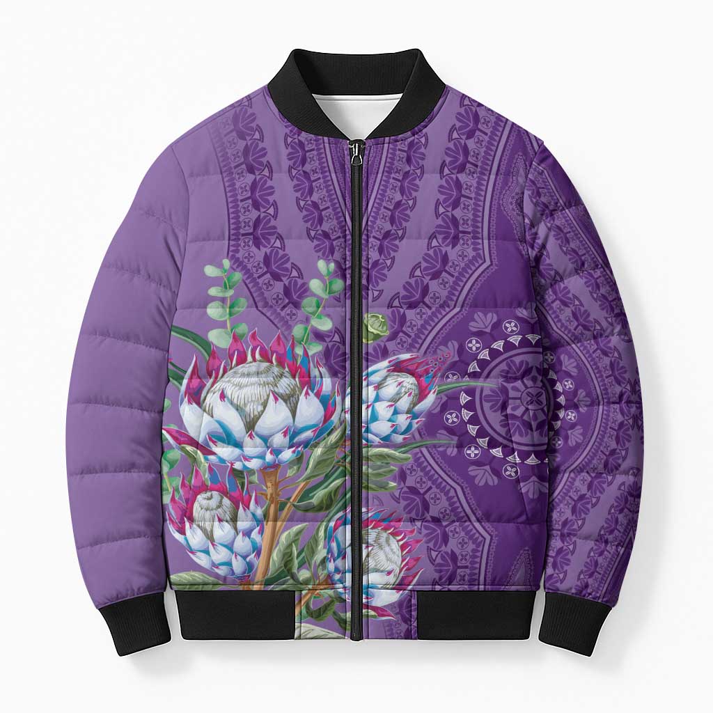 Africa King Proteas Dashiki Motif Bomber Puffer Jacket Violet Style