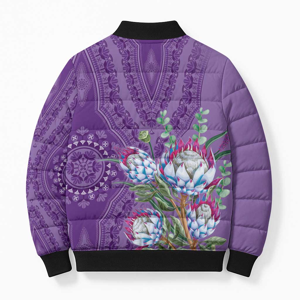 Africa King Proteas Dashiki Motif Bomber Puffer Jacket Violet Style