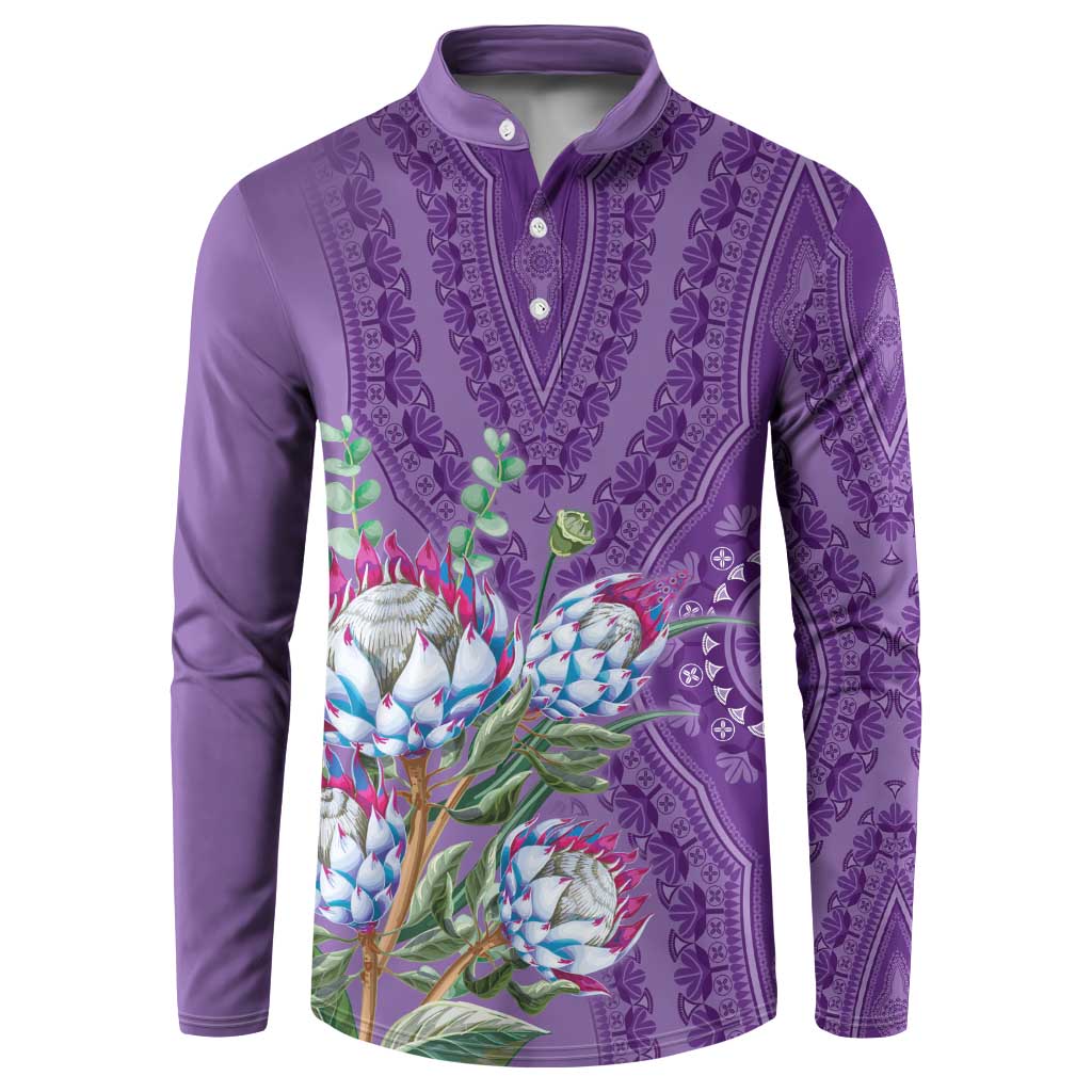 Africa King Proteas Dashiki Motif Button Sweatshirt Violet Style