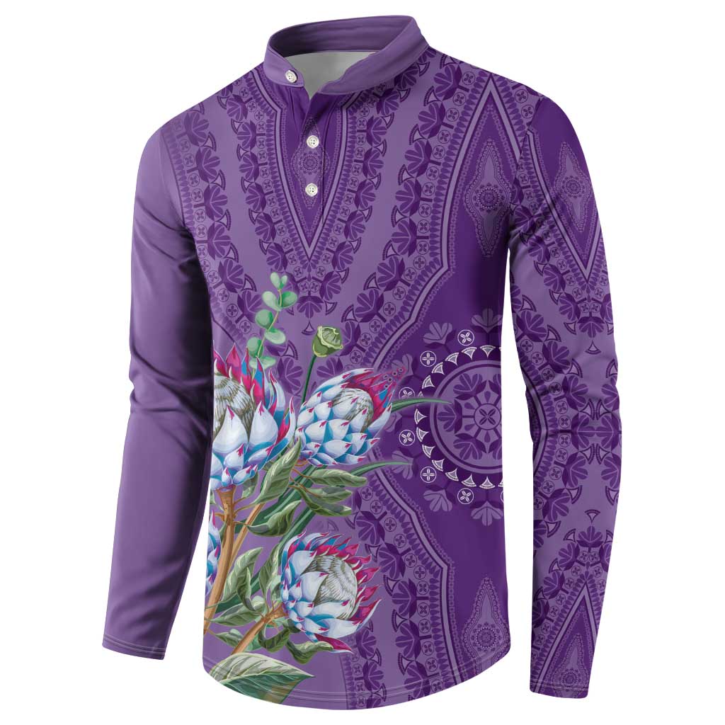 Africa King Proteas Dashiki Motif Button Sweatshirt Violet Style