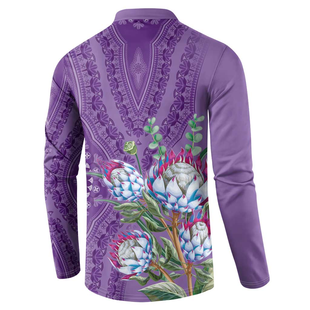 Africa King Proteas Dashiki Motif Button Sweatshirt Violet Style