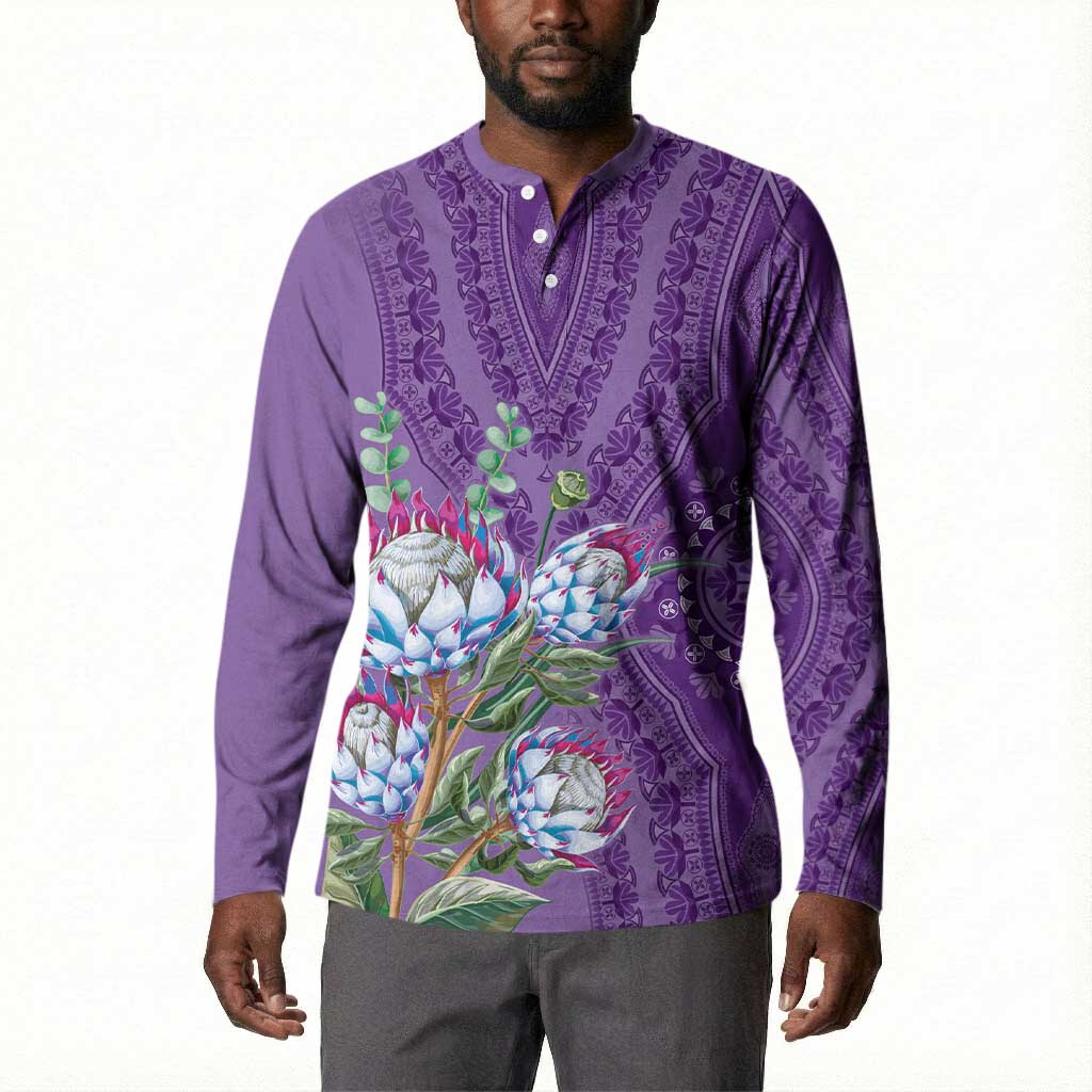 Africa King Proteas Dashiki Motif Button Sweatshirt Violet Style