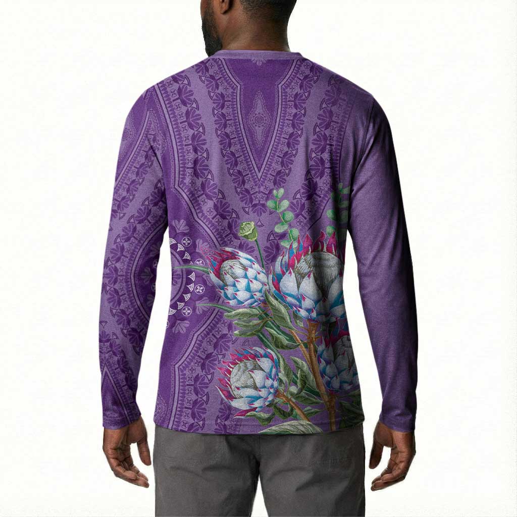 Africa King Proteas Dashiki Motif Button Sweatshirt Violet Style