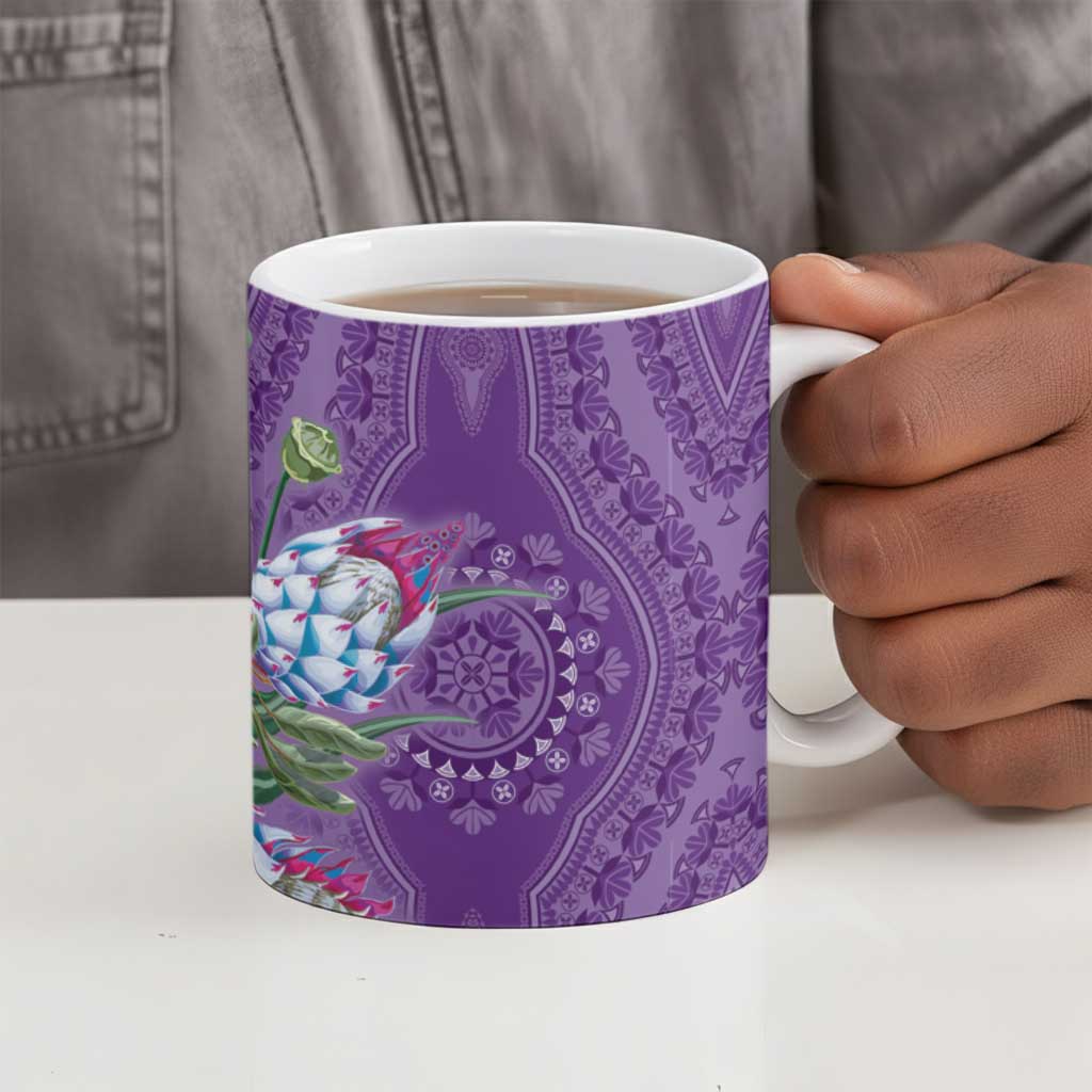 Africa King Proteas Dashiki Motif Ceramic Mug Violet Style