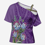 Africa King Proteas Dashiki Motif Cross Shoulder Shirt Violet Style