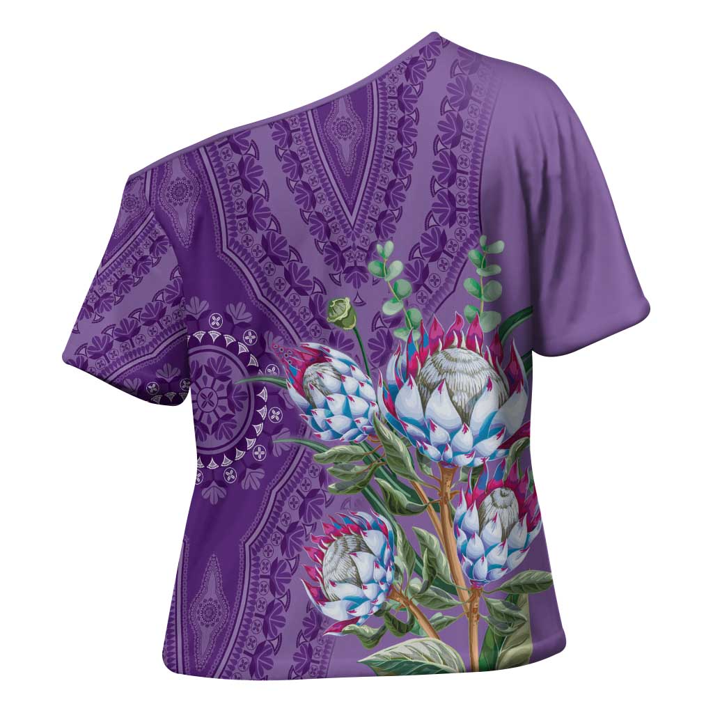 Africa King Proteas Dashiki Motif Cross Shoulder Shirt Violet Style