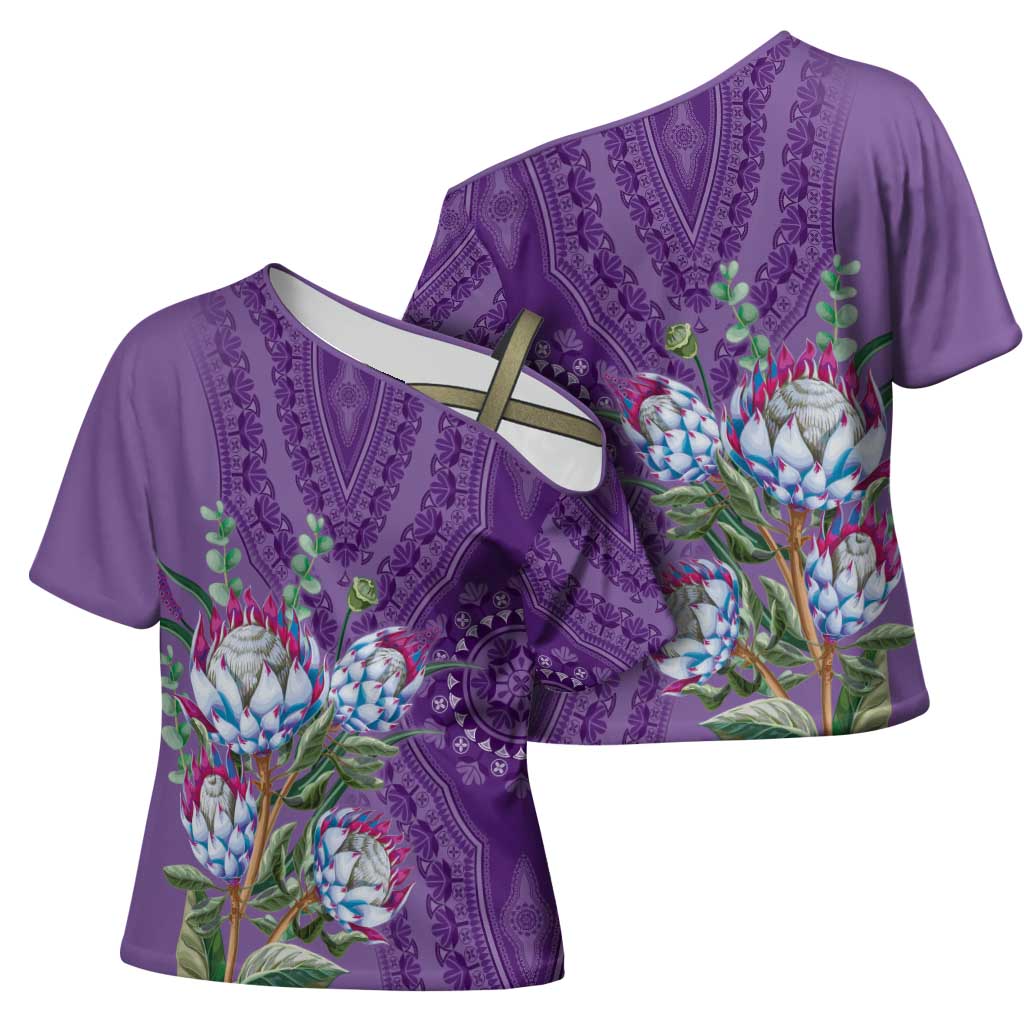 Africa King Proteas Dashiki Motif Cross Shoulder Shirt Violet Style
