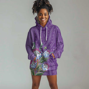 Afro King Proteas Dashiki Motif Hoodie Dress Violet Style