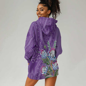 Afro King Proteas Dashiki Motif Hoodie Dress Violet Style