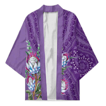 Africa King Proteas Dashiki Motif Kimono Violet Style