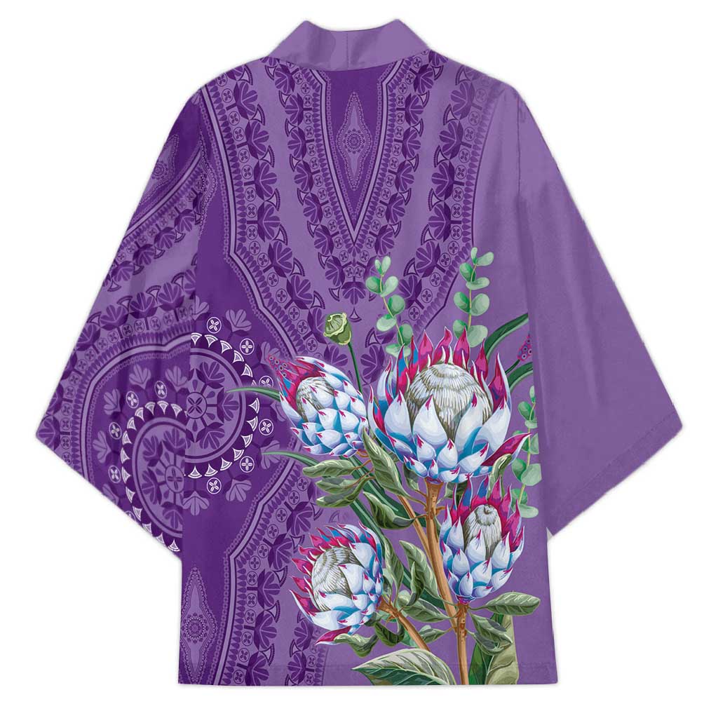 Africa King Proteas Dashiki Motif Kimono Violet Style