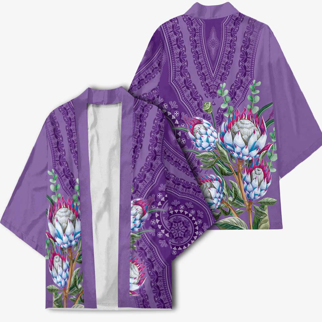 Africa King Proteas Dashiki Motif Kimono Violet Style