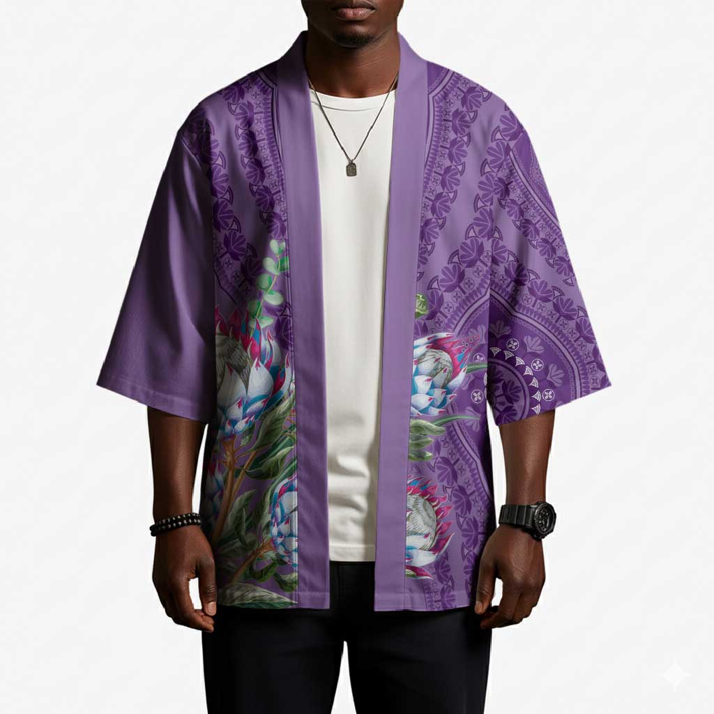 Africa King Proteas Dashiki Motif Kimono Violet Style