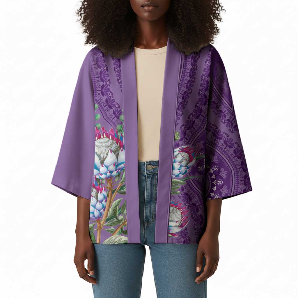 Africa King Proteas Dashiki Motif Kimono Violet Style