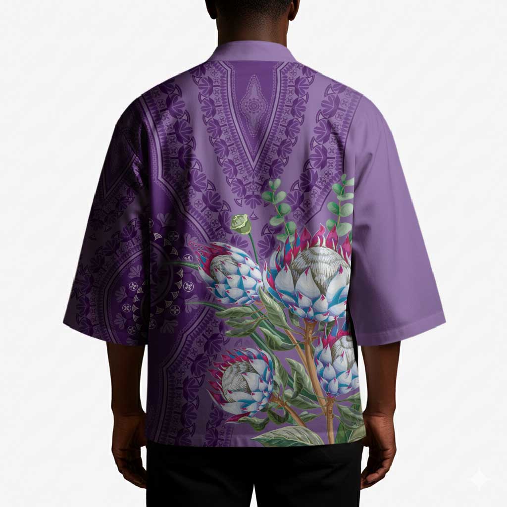 Africa King Proteas Dashiki Motif Kimono Violet Style