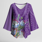 Africa King Proteas Dashiki Motif Kimono Sleeve Blouse Violet Style