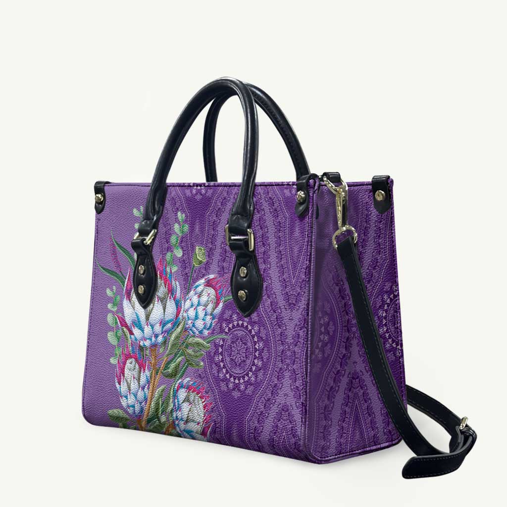 Africa King Proteas Dashiki Motif Leather Bag Violet Style