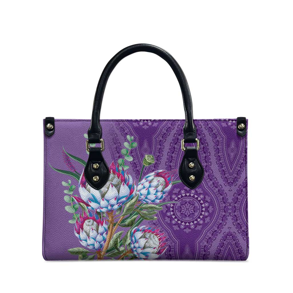 Africa King Proteas Dashiki Motif Leather Bag Violet Style