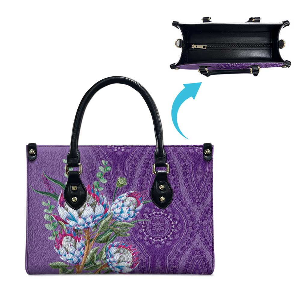 Africa King Proteas Dashiki Motif Leather Bag Violet Style