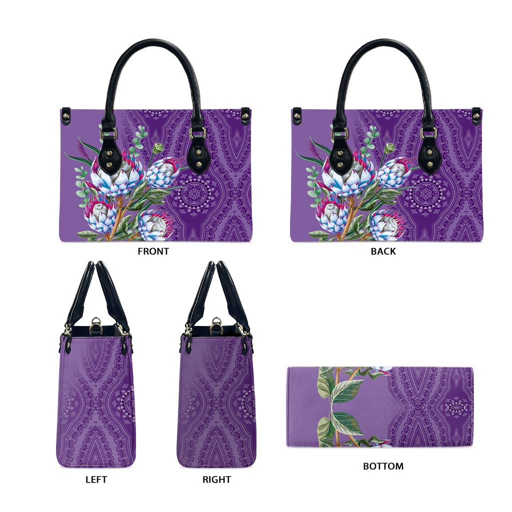 Africa King Proteas Dashiki Motif Leather Bag Violet Style