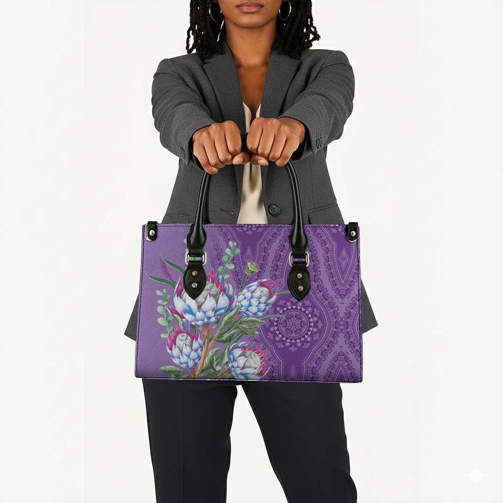Africa King Proteas Dashiki Motif Leather Bag Violet Style