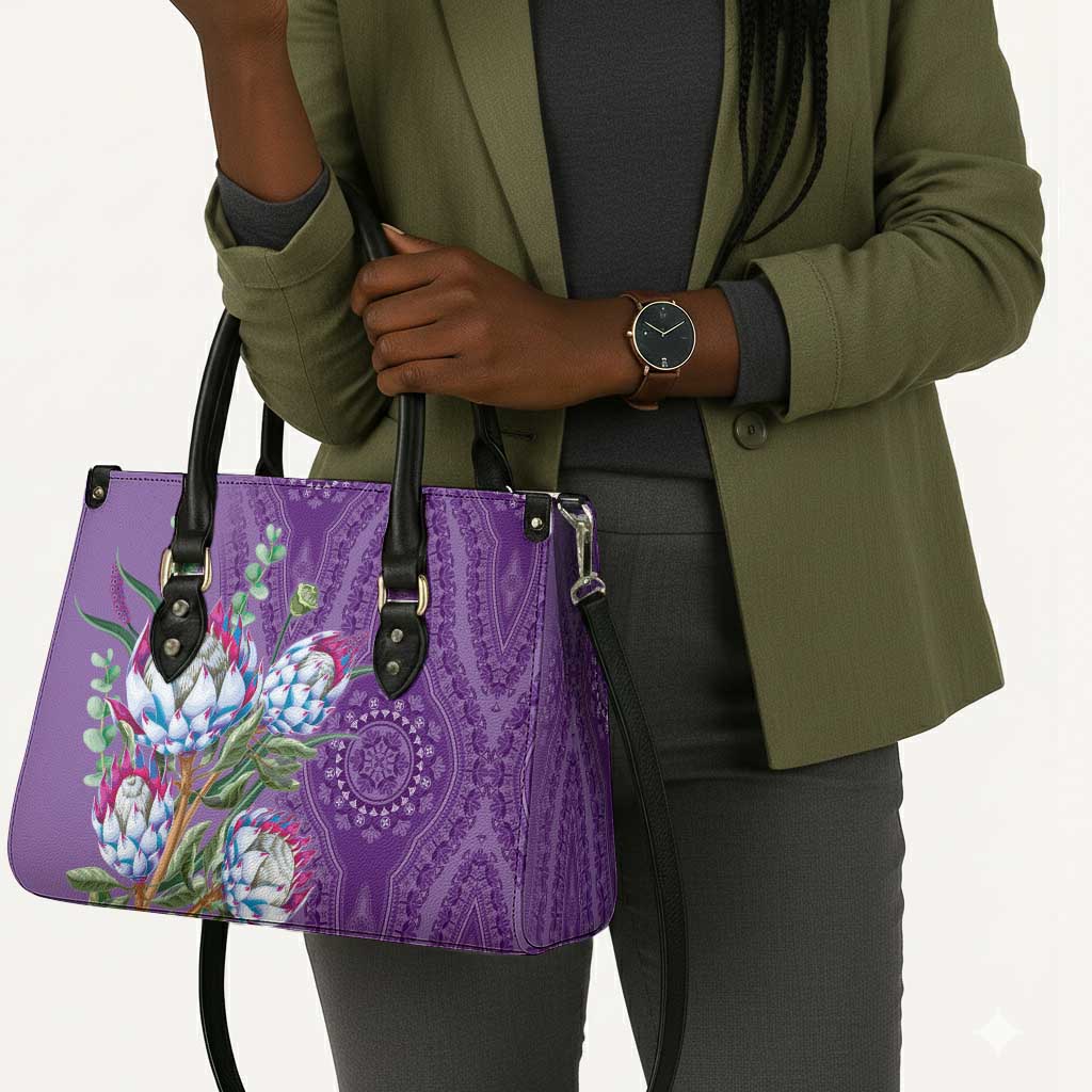 Africa King Proteas Dashiki Motif Leather Bag Violet Style